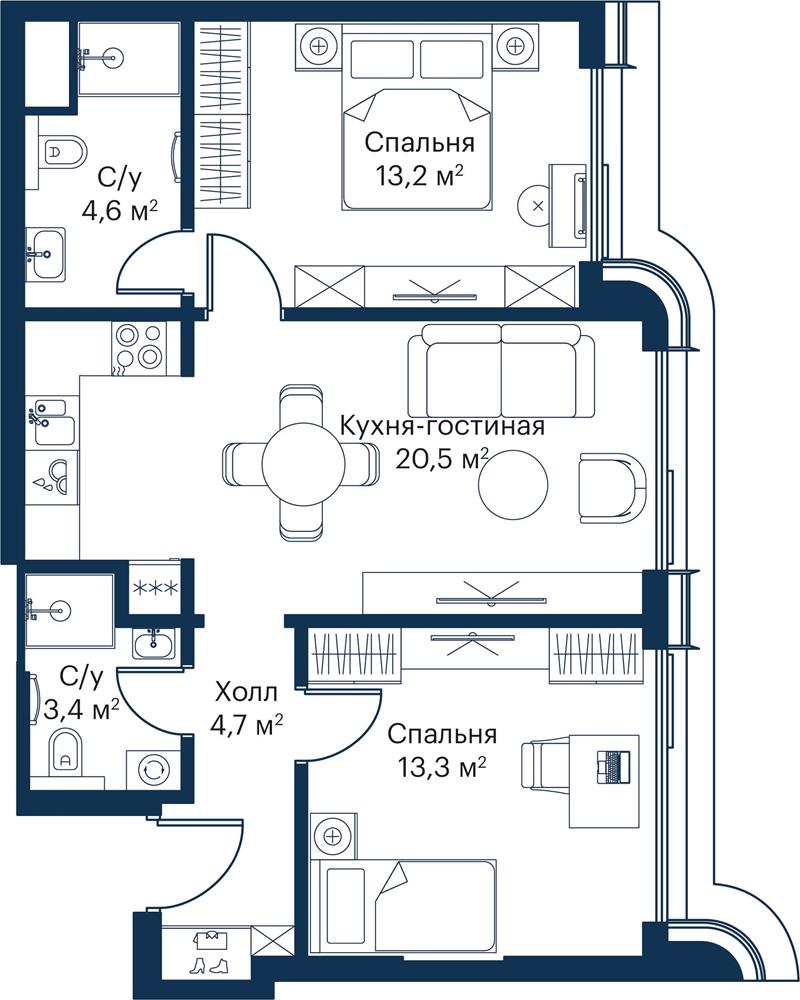 2х-комнатная квартира в ЖК City Bay