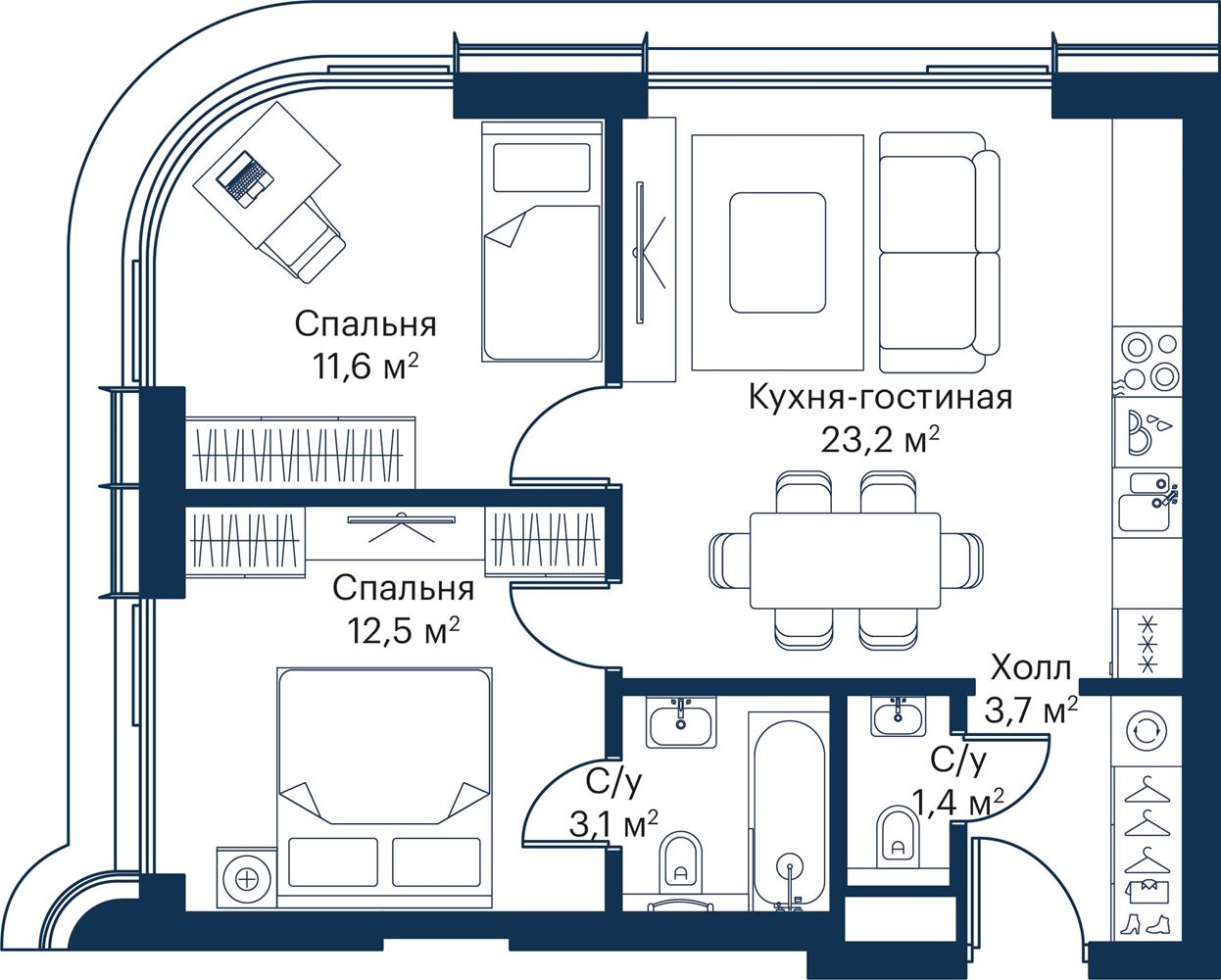 2х-комнатная квартира в ЖК City Bay