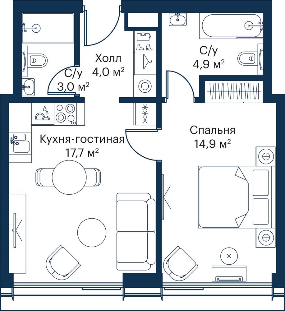 1-комнатная квартира в ЖК City Bay