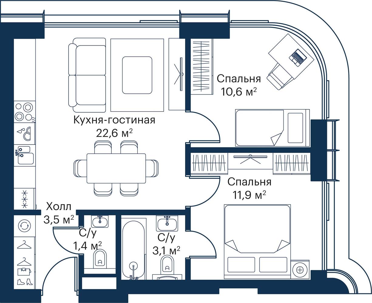 2х-комнатная квартира в ЖК City Bay