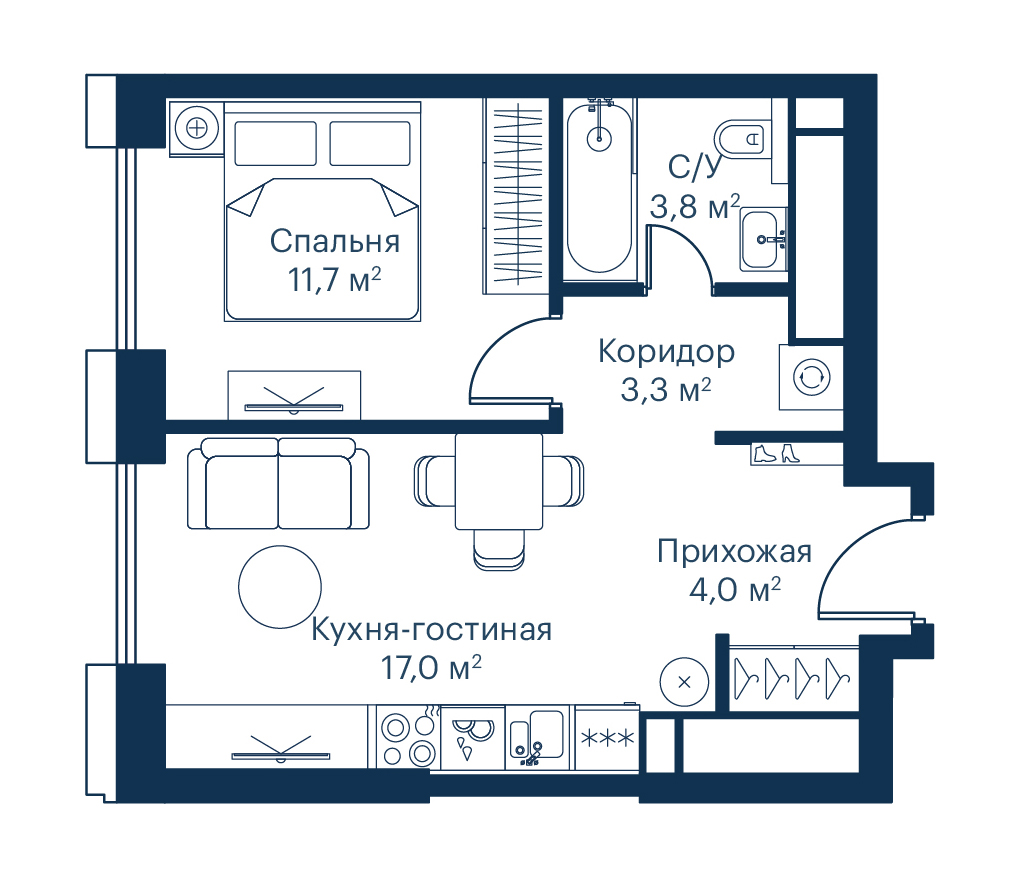 1-комнатная квартира в ЖК City Bay