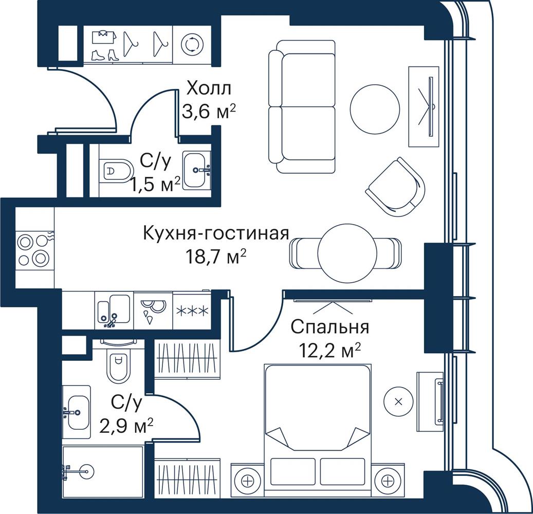 1-комнатная квартира в ЖК City Bay