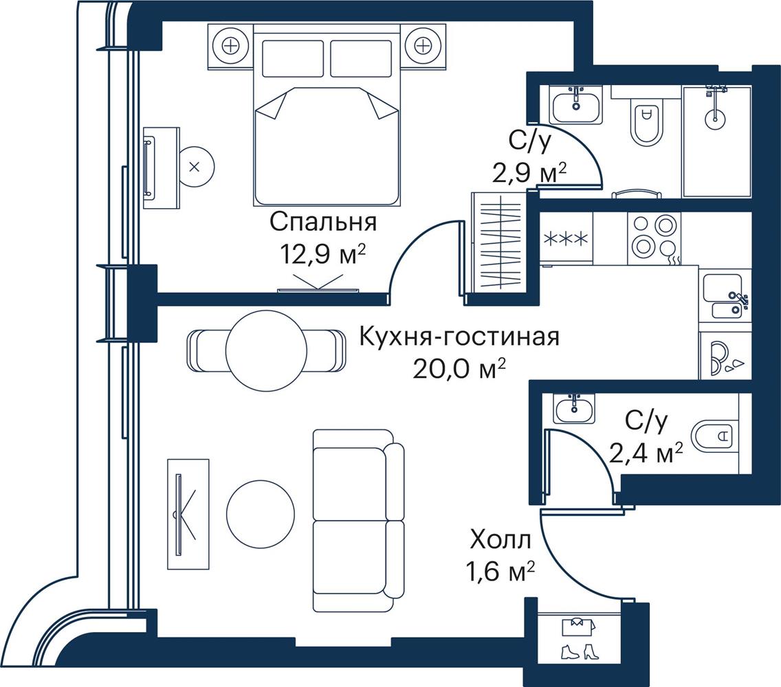 1-комнатная квартира в ЖК City Bay